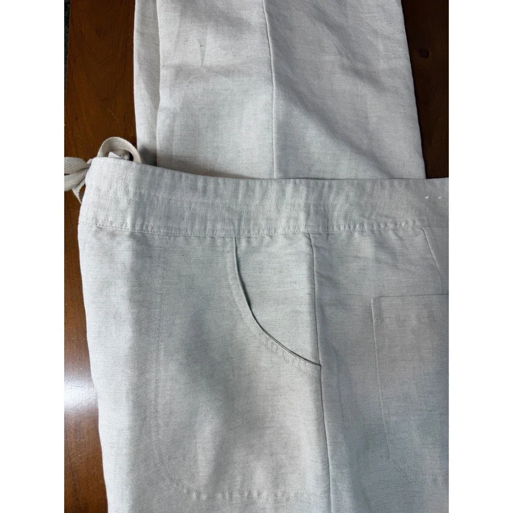 Coldwater Creek Pants Women 16 Beige Natural Fit Linen Blend Drawstring Straight